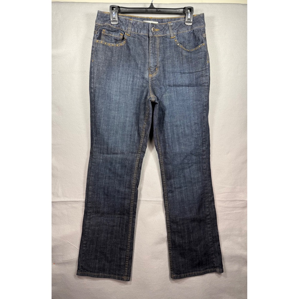 Coldwater Creek Womens 12 Dark Wash Embroidered Studded Straight Leg Jeans